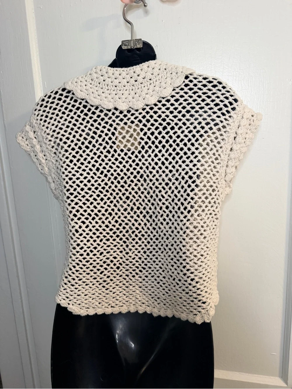 Free People Cream Crochet Button-Front Short Sleeve Top